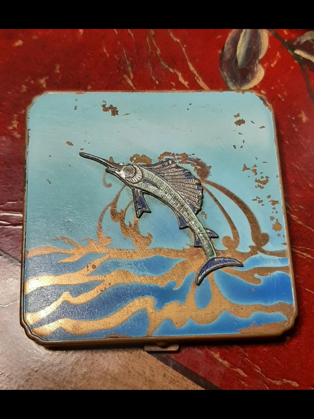 Rare Vintage Sailfish Compact - Blue and Gold